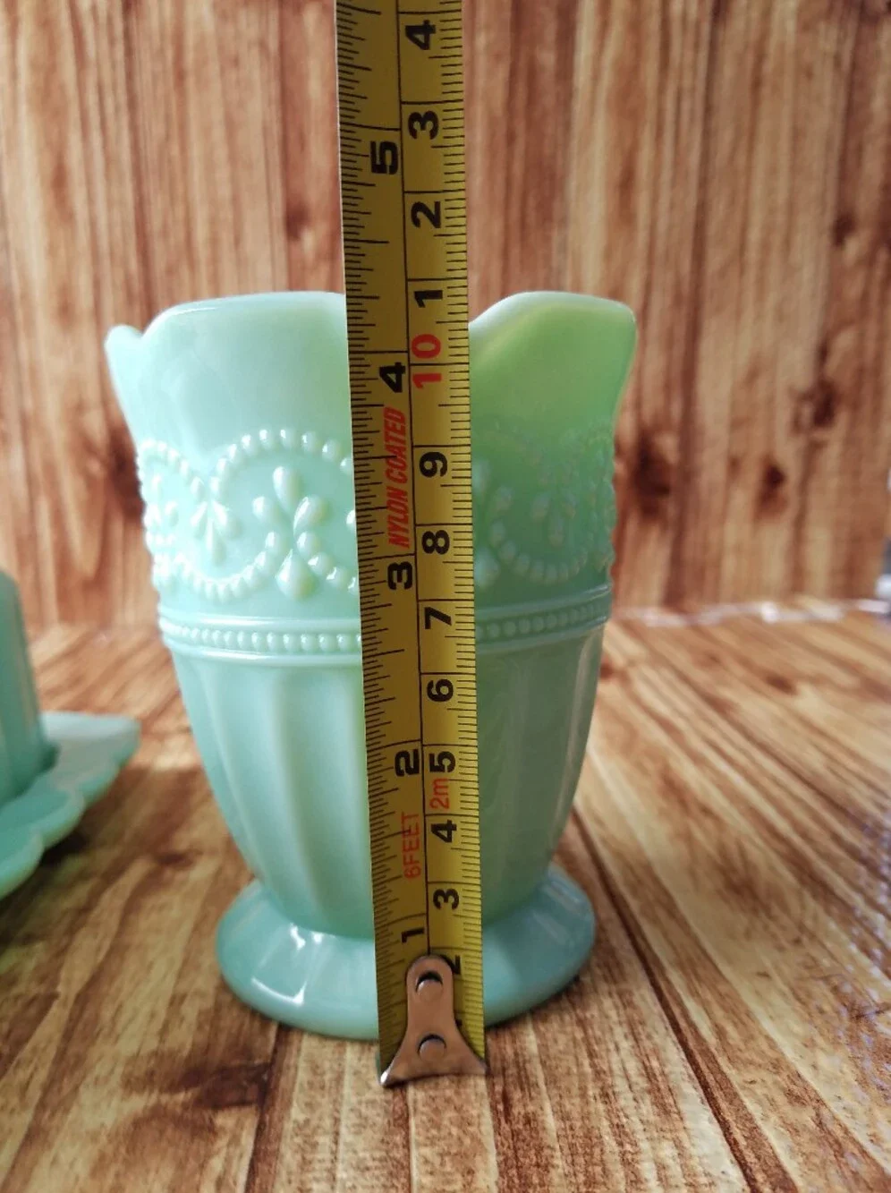 Pioneer Woman Timeless Beauty Jade Green Glass Butter Dish and Creamer Set